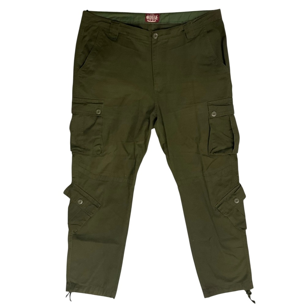 Matchstick Mens Olive Green Cargo Pants Multi Pocket Military Tactical Utility